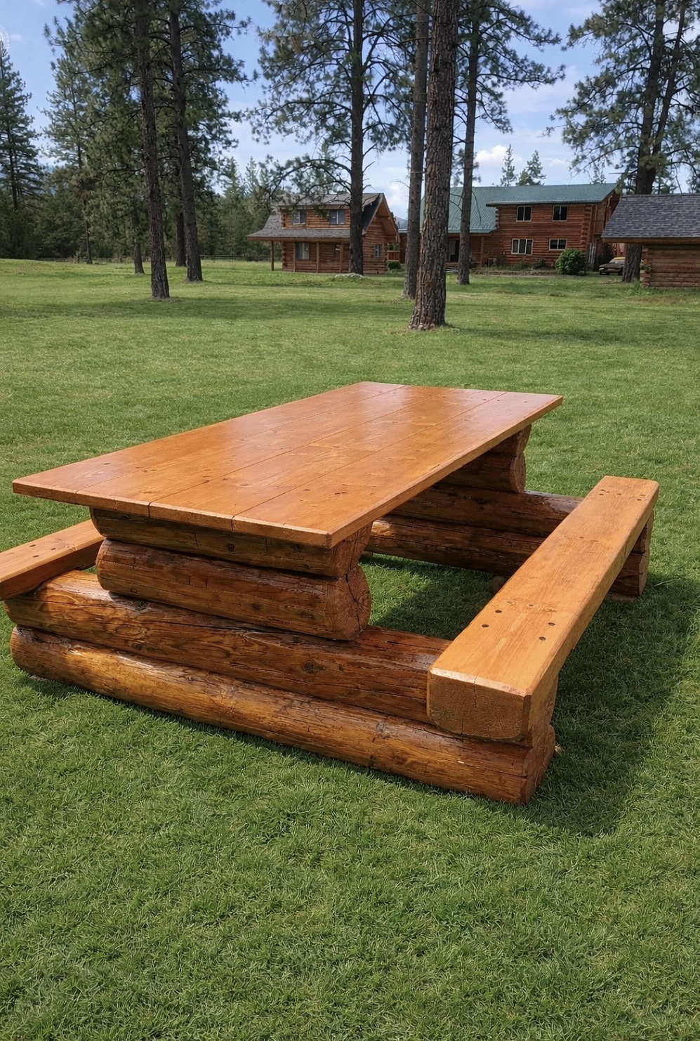 Handcrafted log picnic table by Big Sky Timbercraft Libby Montana